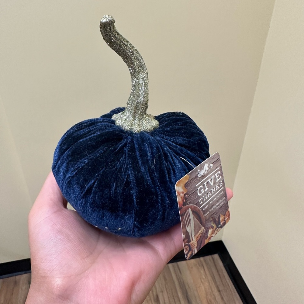 Blue sparkling glittery velvet pumpkin 🎃 fall decor accent